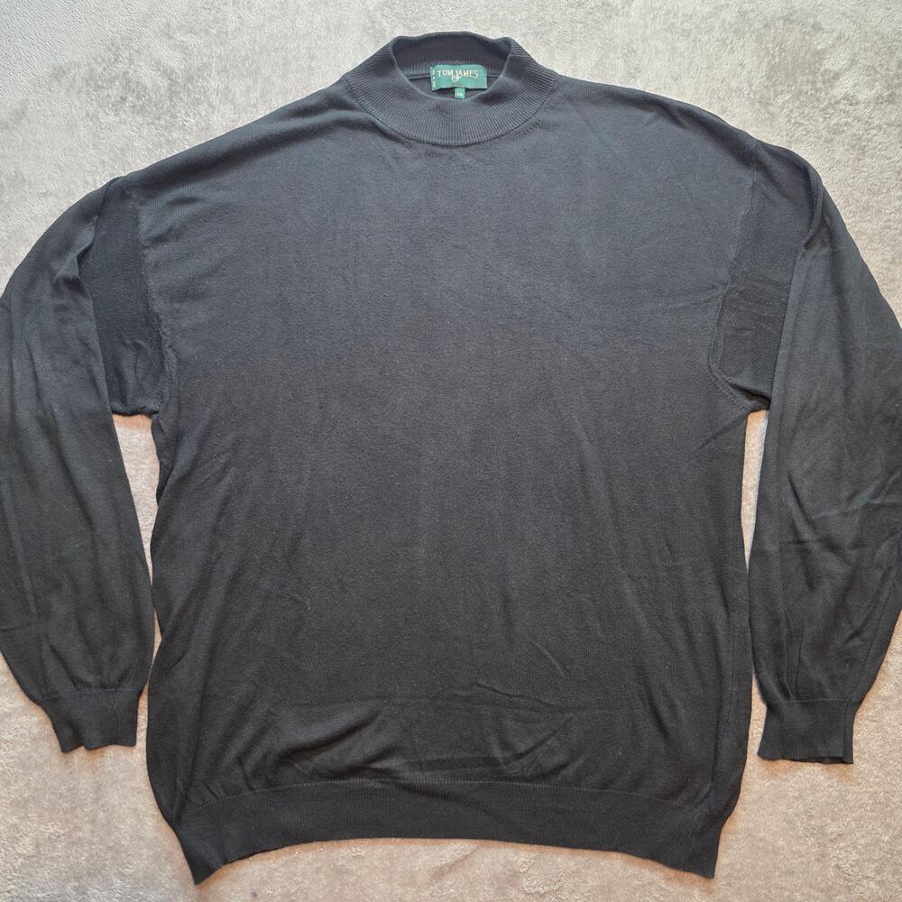 Tom James Sweater Mens 2XL Black Mock Neck Lightweight Modal Italy Pullover